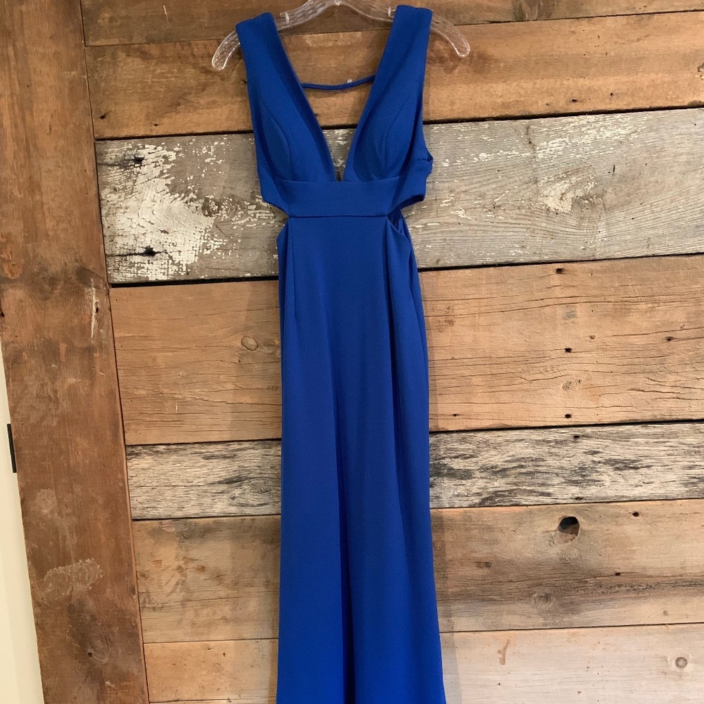 Adrianna Papell Royal Blue Cutout Prom Dress